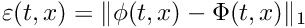 $ \varepsilon(t,x) = \|\phi(t,x) - \Phi(t,x)\|_1 $